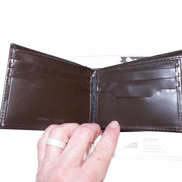 NIP Calvin Klein Men's RFID XCAP Slimfold Wallet & Key Fob Set Leather Brown - Picture 4 of 7